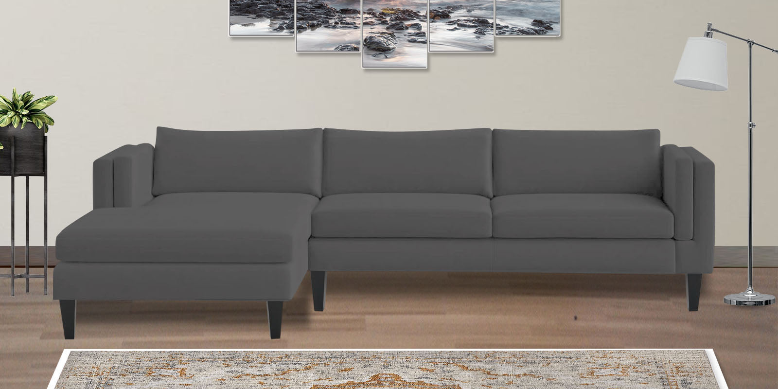 Jasper Velvet Rhs Sectional Sofa 3 Lounger In Davy Grey Colour - Febonic Living
