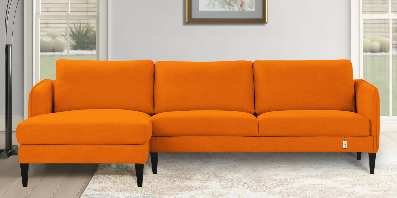 Piku Fabric RHS Sectional Sofa (3+Lounger) In Vivid Orange Colour - Febonic Living