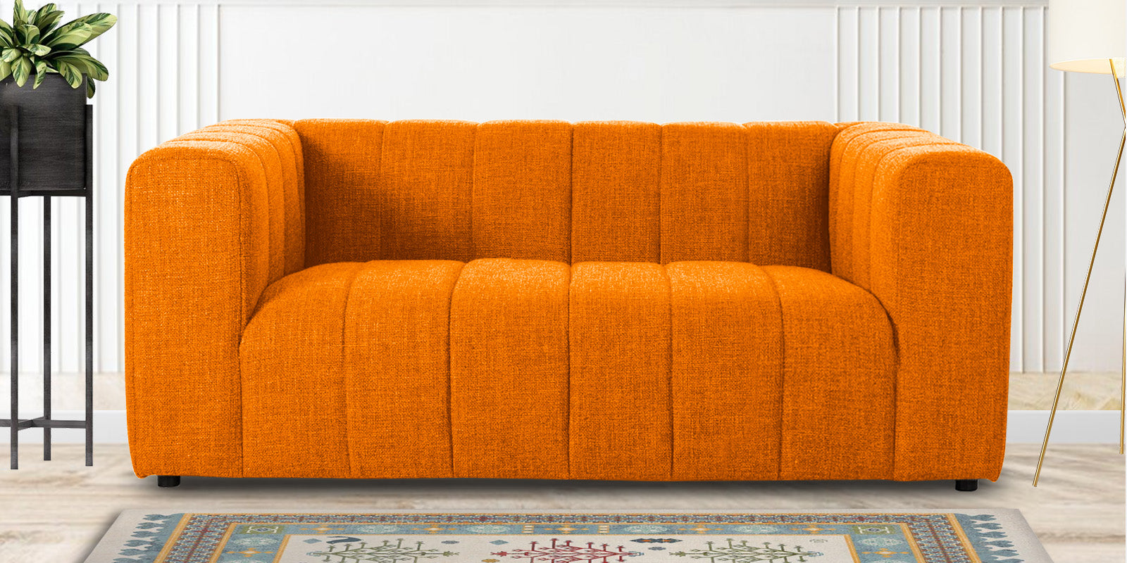 Lara Fabric 2 Seater Sofa In Vivid Orange Colour - Febonic Living