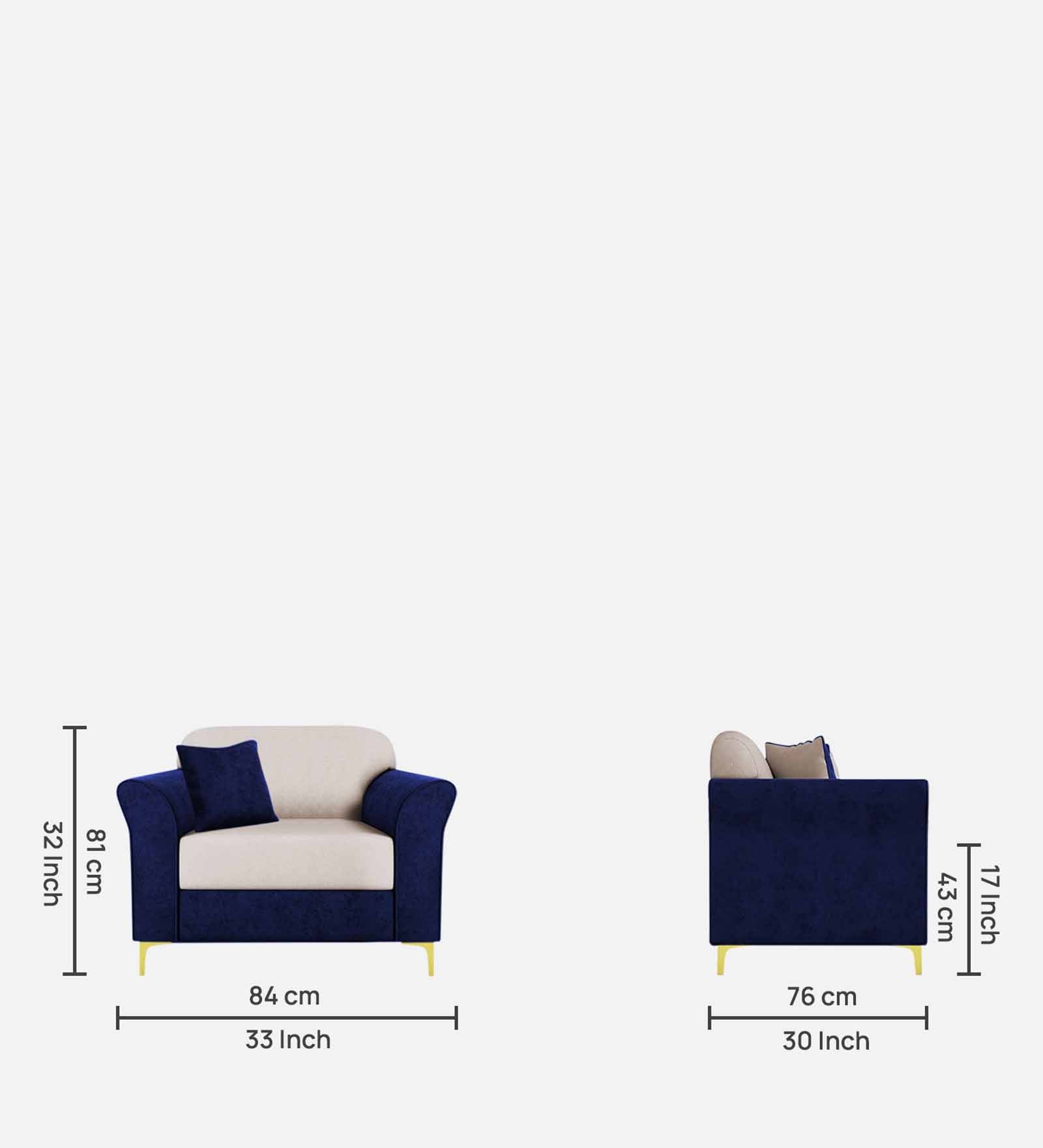 Jordan Velvet 1 Seater Sofa In Imperial Blue And Camel Beige Colour - Febonic Living