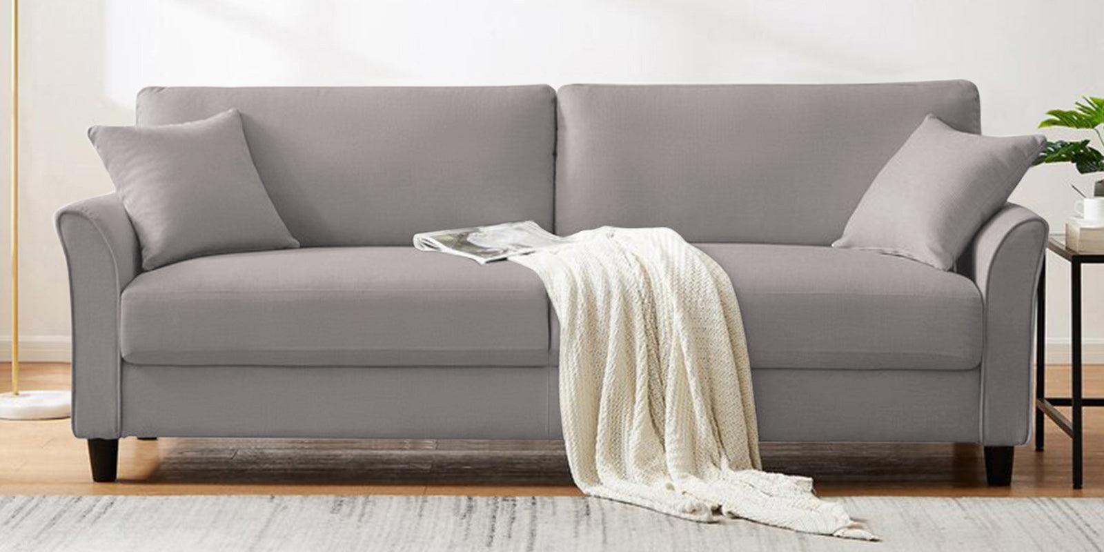 Daroo Velvet 3 Seater Sofa In Pearl Grey Colour - Febonic Living