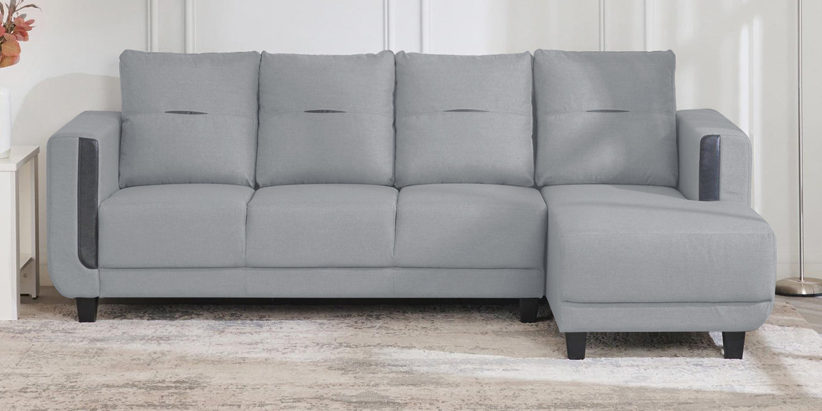 Perry Fabric LHS Sectional Sofa (3+Lounger) In Coin Grey Colour - Febonic Living
