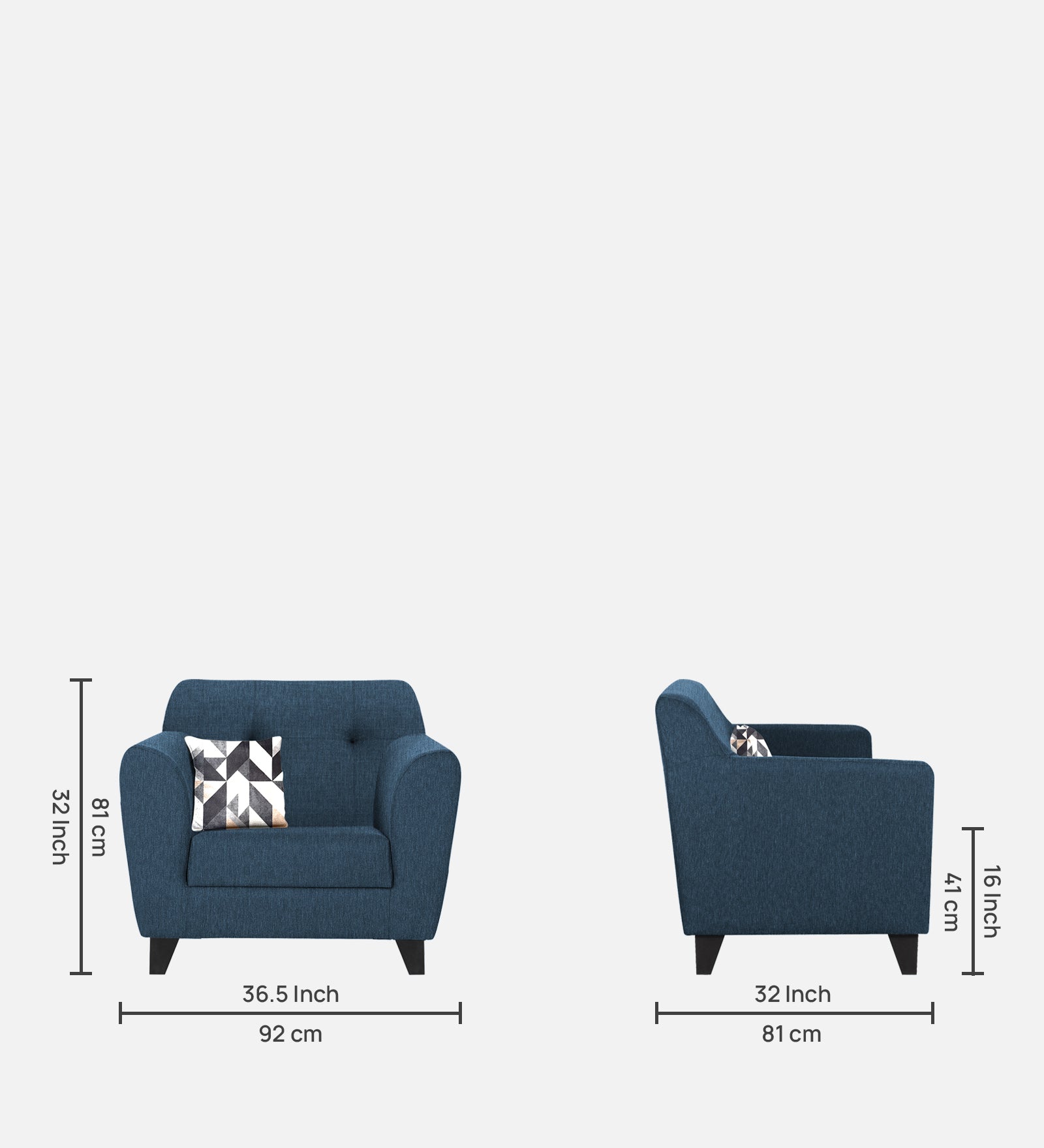 Melaan Fabric 1 Seater Sofa In Light Blue Colour