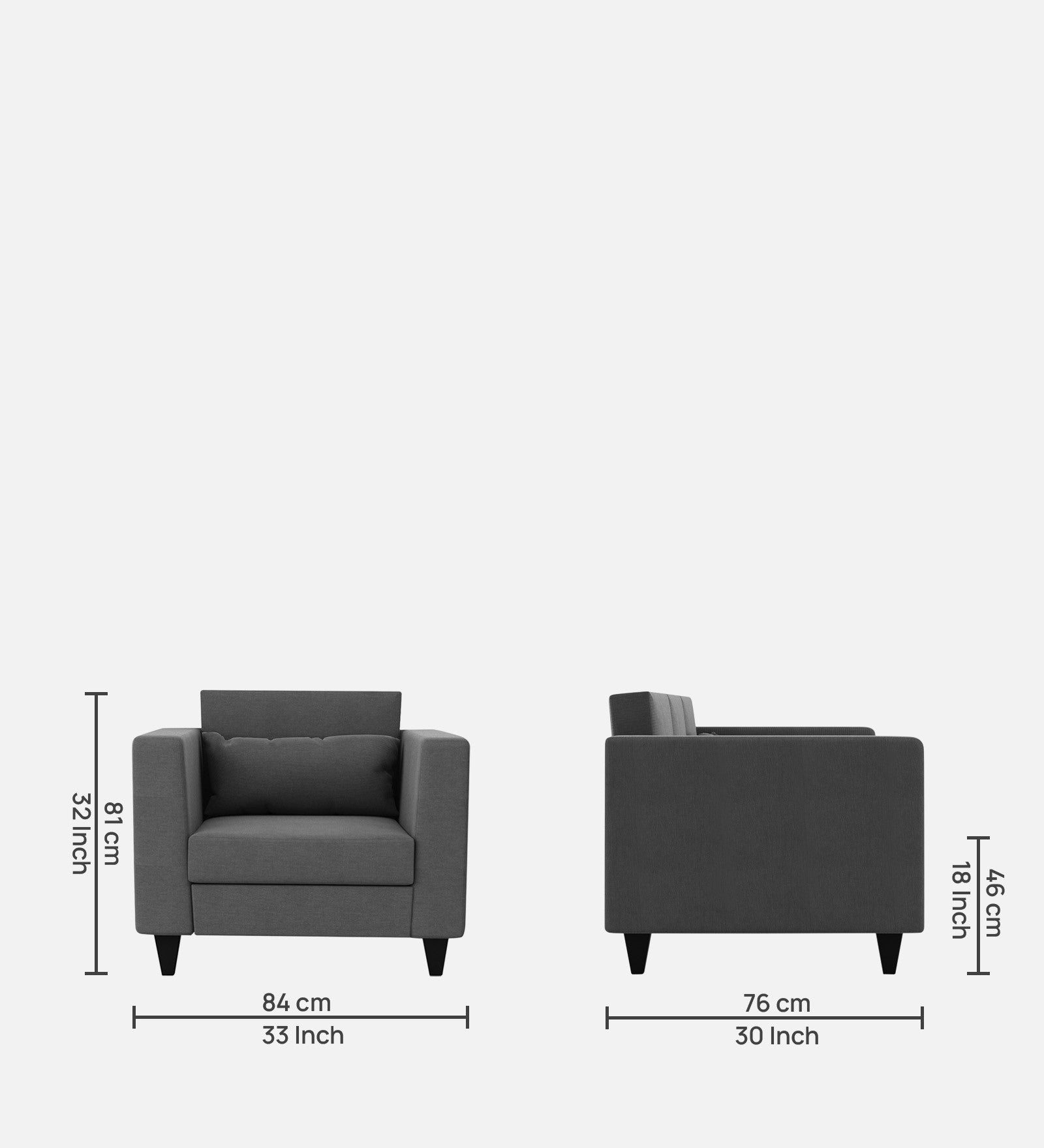 Nipul Fabric 1 Seater Sofa In Charcoal Grey Colour - Febonic Living