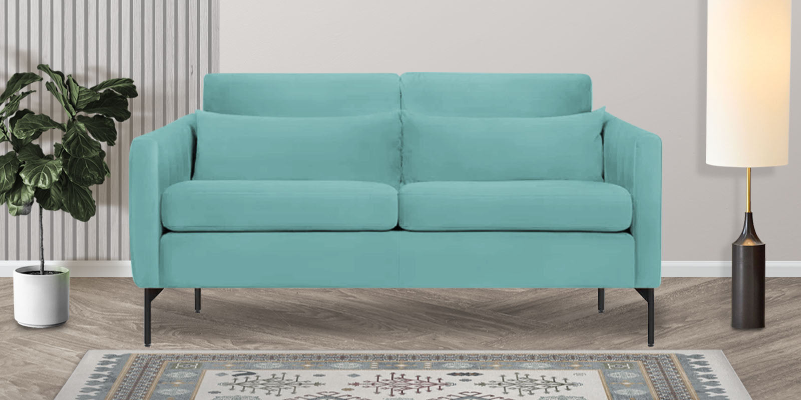 Haru Velvet 2 Seater Sofa In Barmunda Aqua Colour - Febonic Living