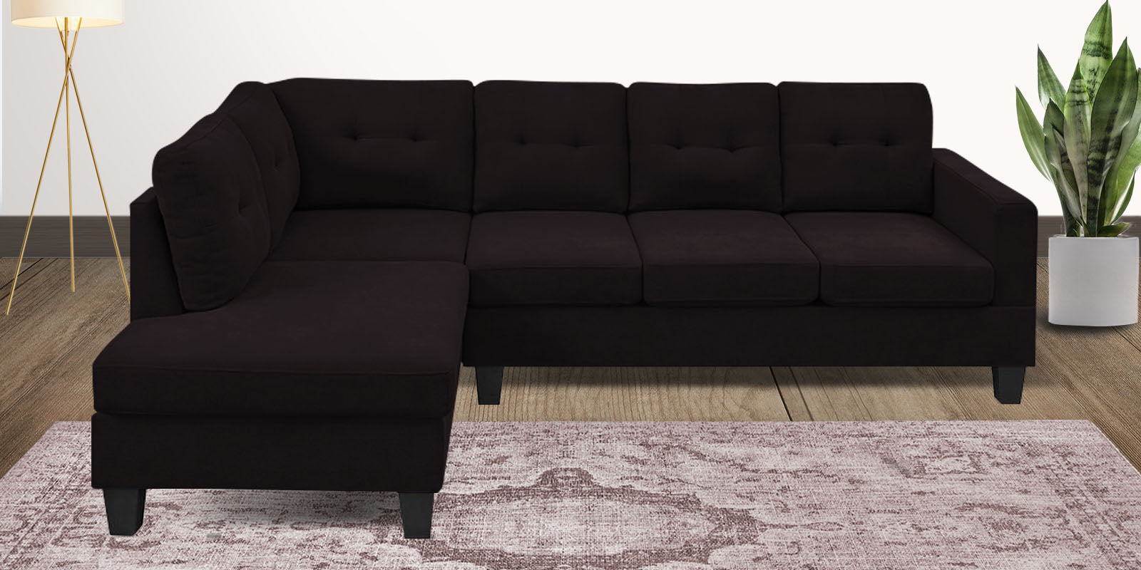 Thomas Fabric RHS Sectional Sofa (3+Lounger) In Cara Brown Colour - Febonic Living