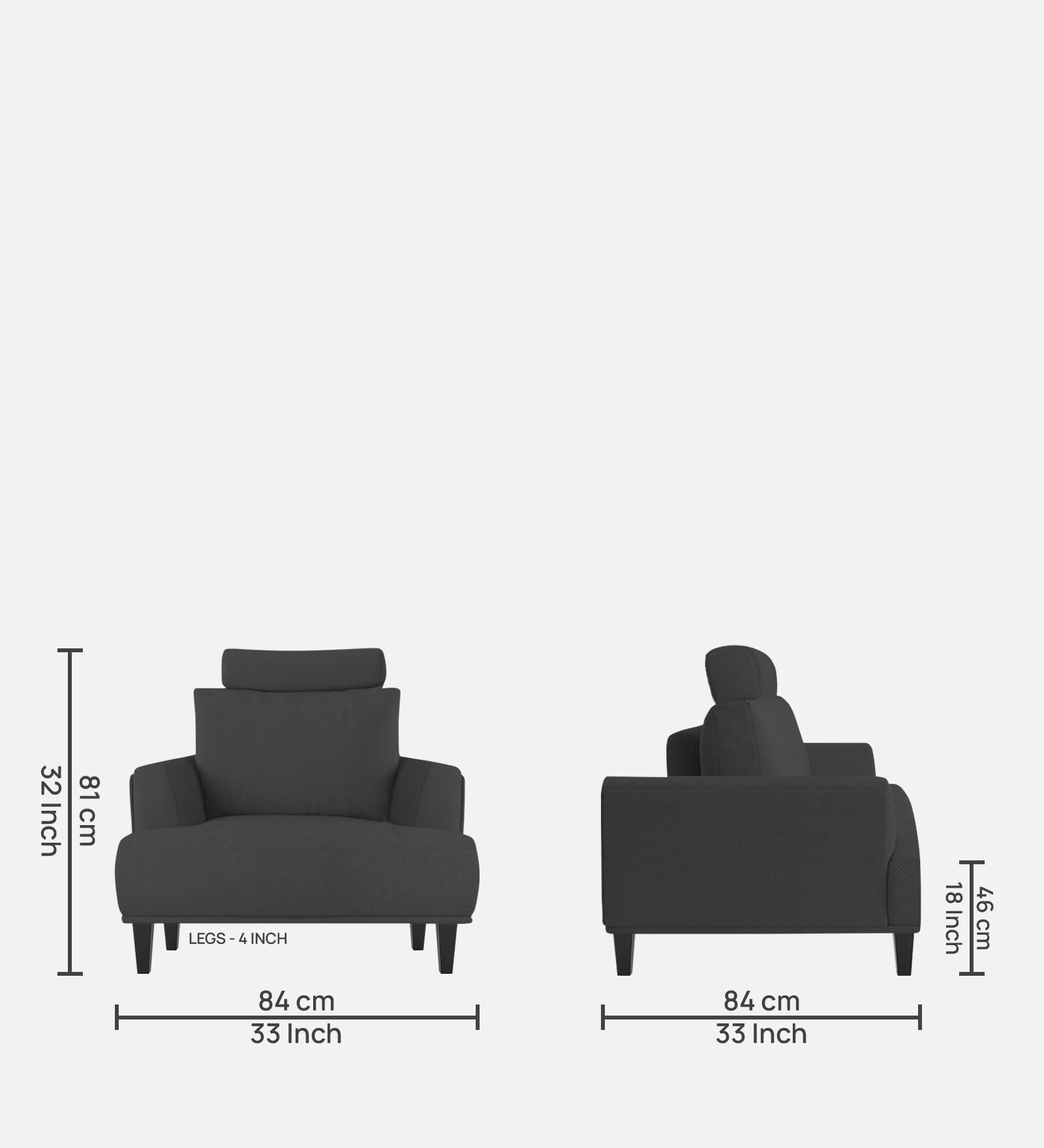 Como Fabric 1 Seater Sofa In Charcoal Grey Colour - Febonic Living