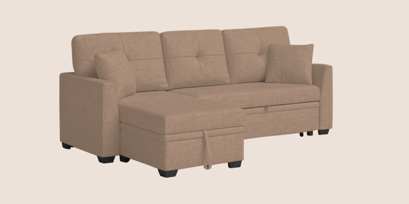 Jody Fabric 3 Seater Pull Out Sofa Cum Bed In Cookie Beige Colour With Storage - Febonic Living