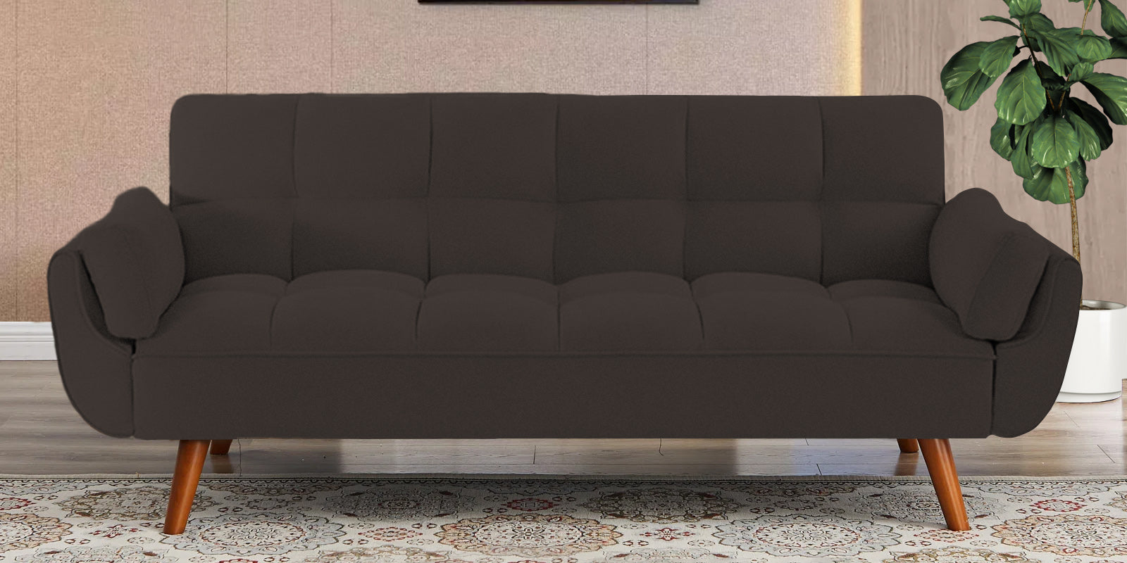 Melano Fabric 3 Seater Convertible Sofa Cum Bed In Cidar Brown Colour - Febonic Living