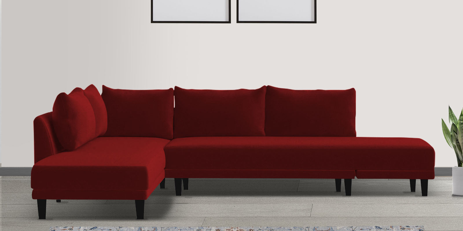 Ira Fabric RHS 6 Seater Convertible Sofa Cum Bed In Blood Maroon Colour - Febonic Living