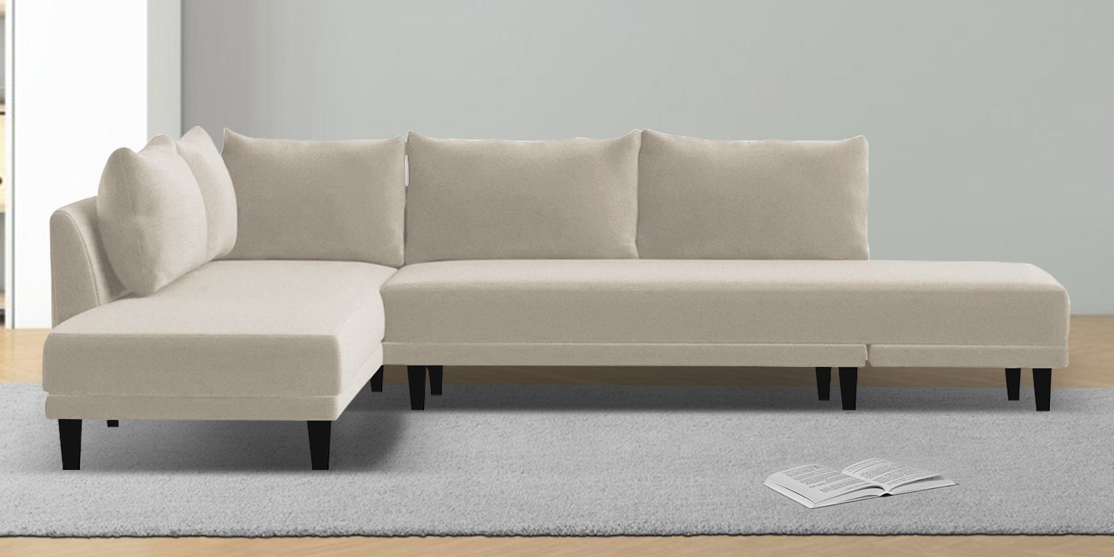 Ira Fabric RHS 6 Seater Convertible Sofa Cum Bed In Ivory Cream Colour - Febonic Living