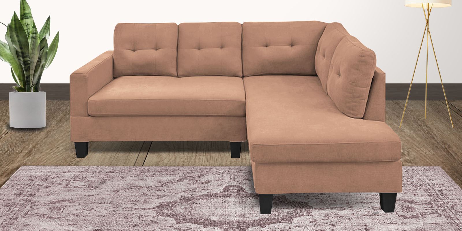 Thomas Fabric LHS Sectional Sofa (2+Lounger) In Cosmic Beige Colour - Febonic Living
