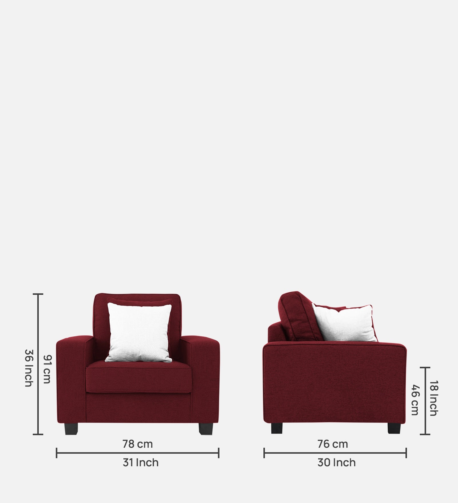 Ladybug Fabric 1 Seater Sofa In Blood Maroon Colour - Febonic Living