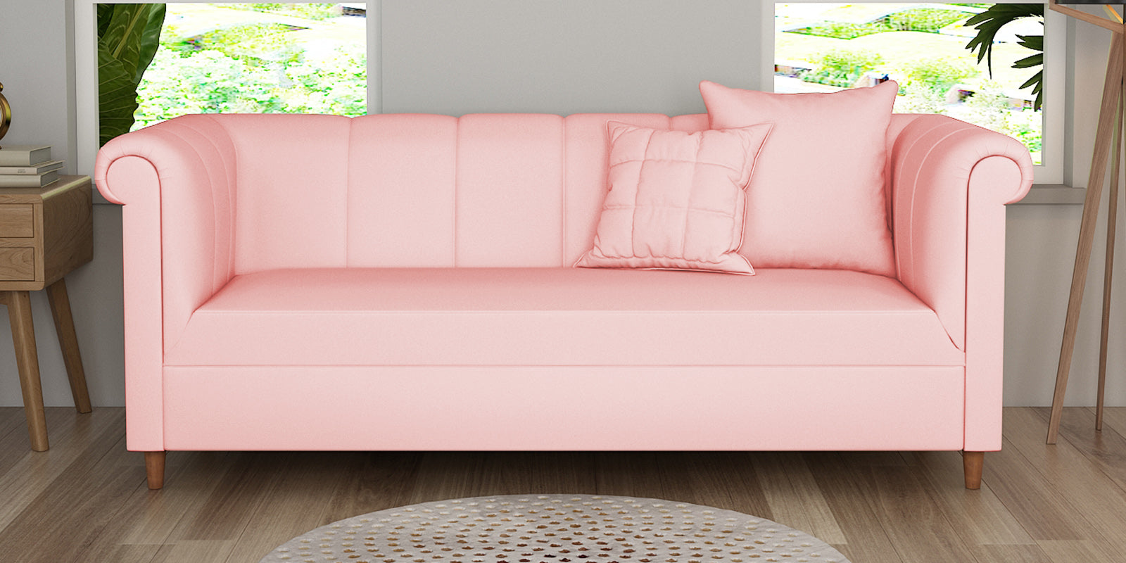 Rubi Velvet 3 Seater Sofa In Millennial Pink Colour - Febonic Living