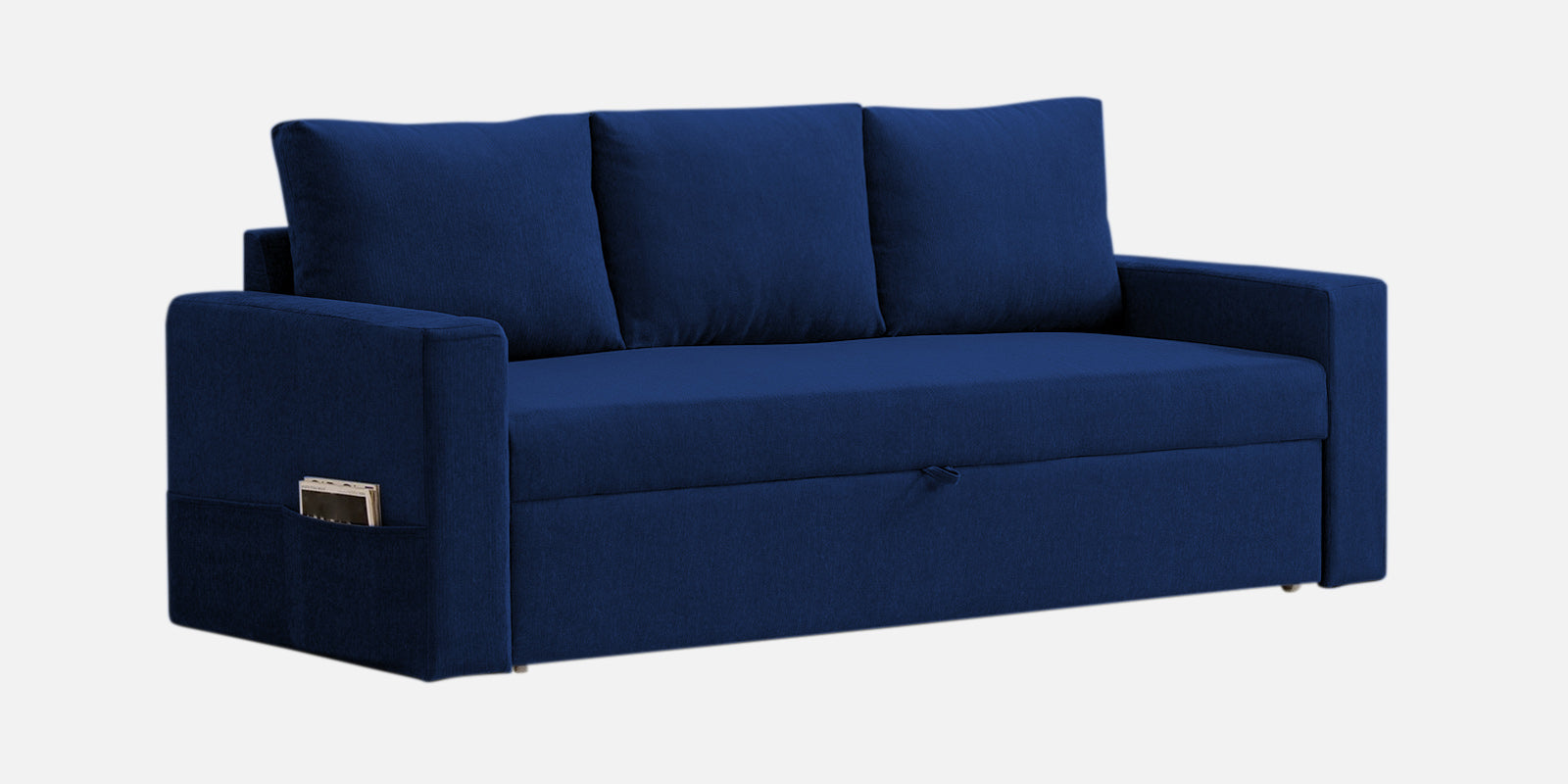 Kara Fabric 3 Seater Pull Out Sofa Cum Bed In Royal Blue Colour - Febonic Living