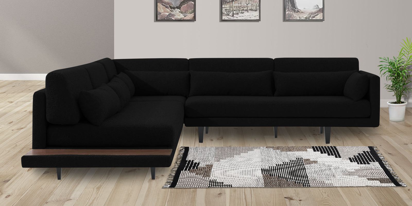 Malta Fabric 6 Seater RHS Corner Sofa In Zed Black Colour - Febonic Living