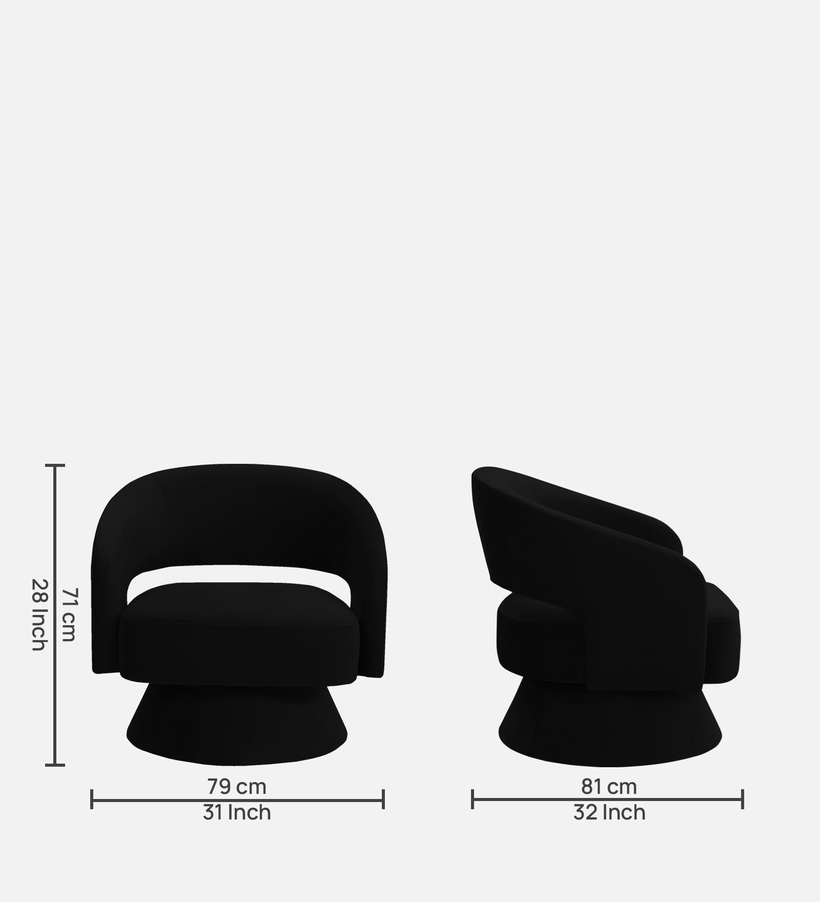 Pendra Velvet Swivel Chair in Adam Black Colour