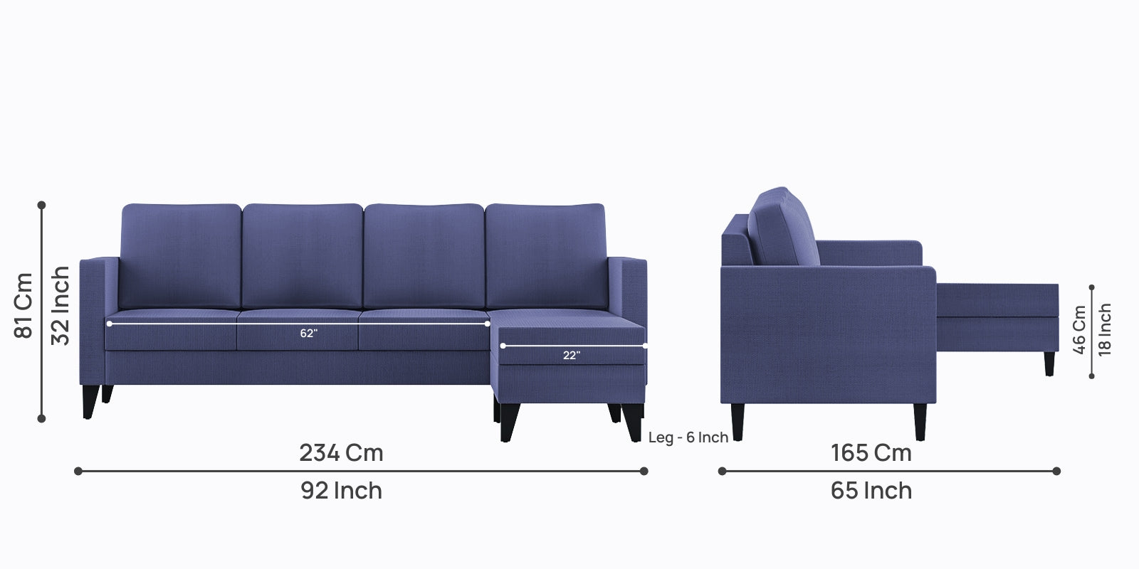 Nori Fabric LHS Sectional Sofa (3+Lounger) In Slate Blue Colour - Febonic Living