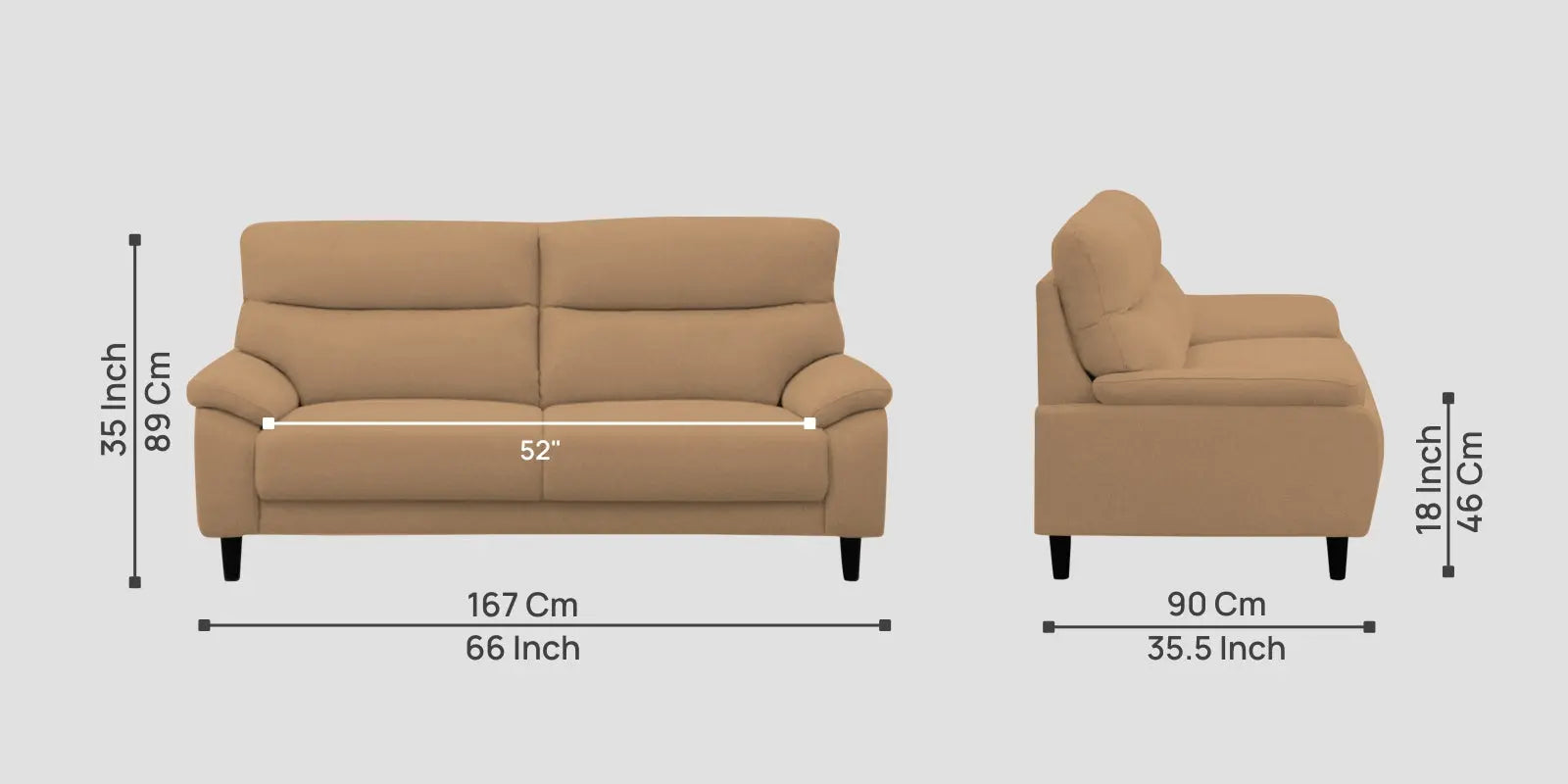 Zibby Fabric 2 Seater Sofa In Copper Brown Colour Febonic Living