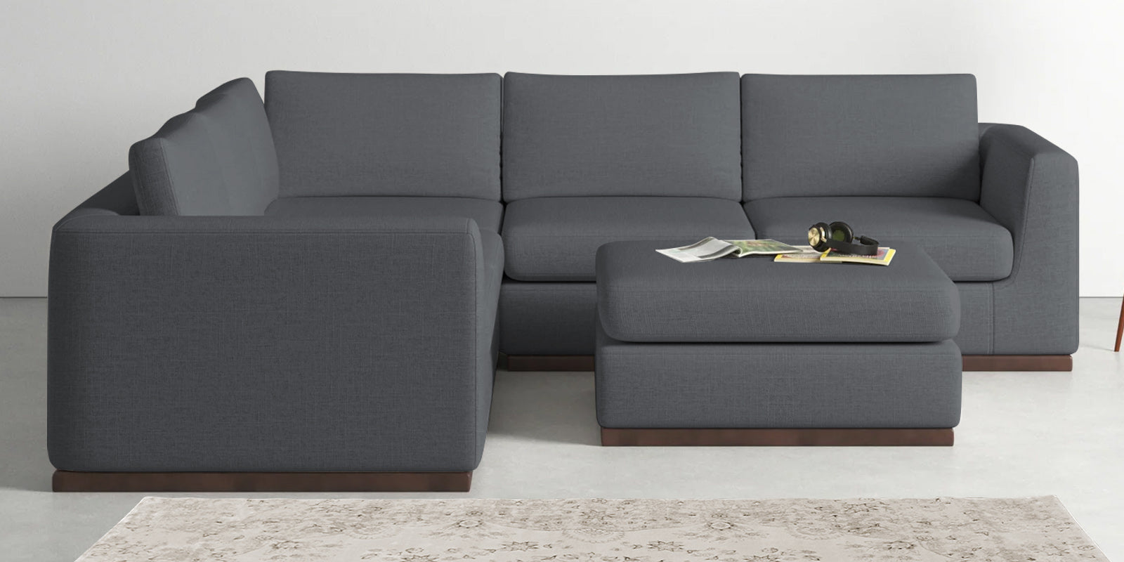 Freedom Velvet 6 Seater LHS Corner Sofa In Pubble Grey Colour With Ottoman - Febonic Living