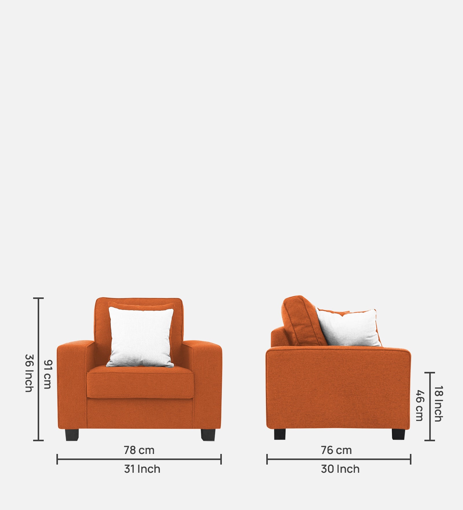 Ladybug Fabric 1 Seater Sofa In Vivid Orange Colour - Febonic Living