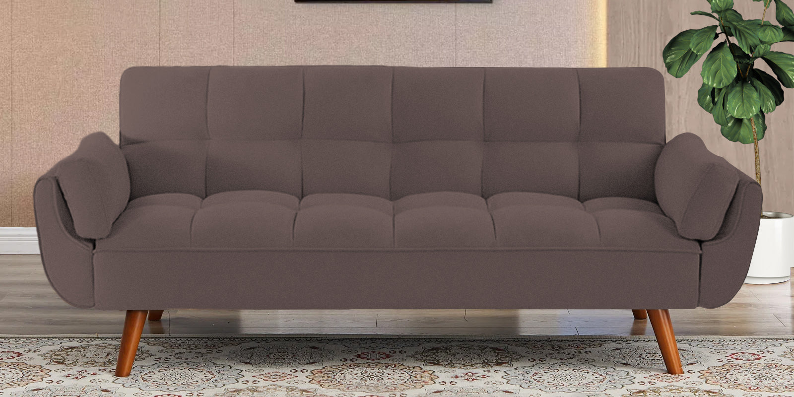 Melano Fabric 3 Seater Convertible Sofa Cum Bed In Caspa Brown Colour - Febonic Living