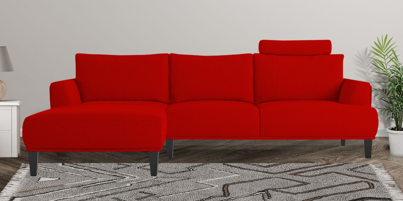 Como Fabric RHS Sectional Sofa (3+Lounger) In Ruby Red Colour - Febonic Living