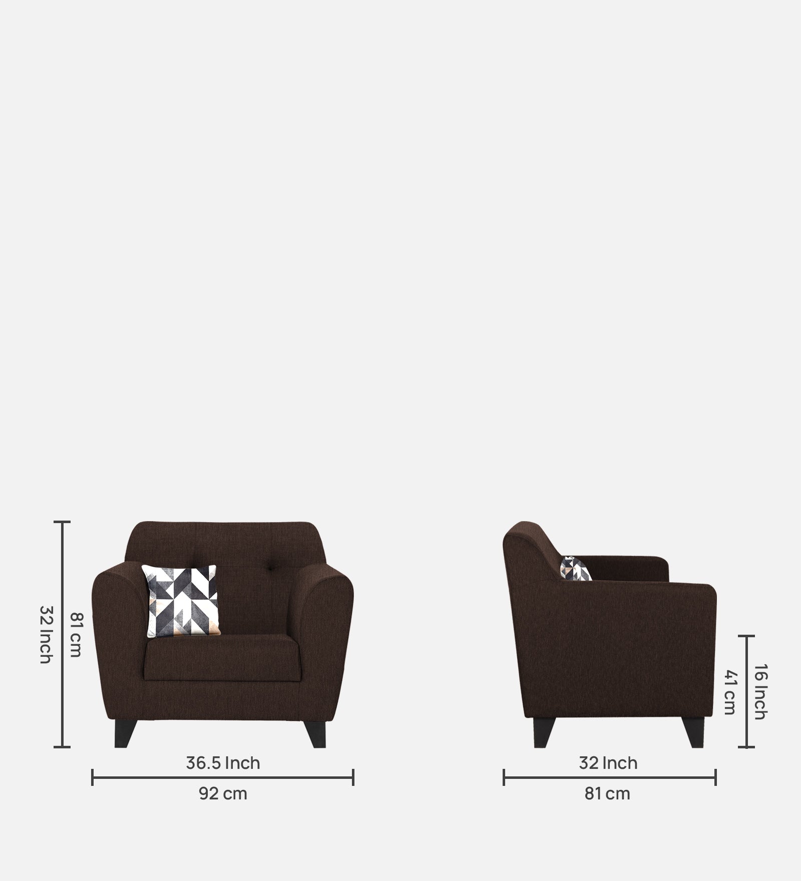 Melaan Fabric 1 Seater Sofa In Coffee Brown Colour