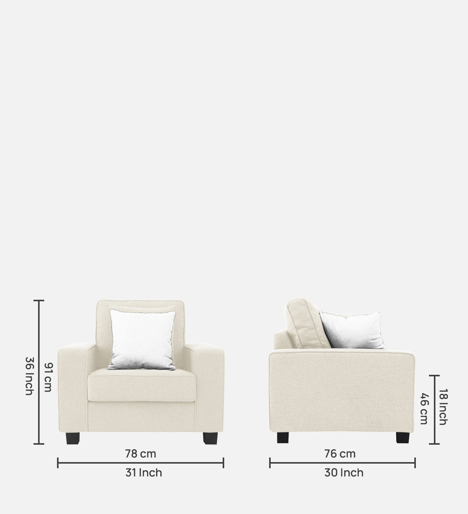 Ladybug Fabric 1 Seater Sofa In Ivory Cream Colour - Febonic Living