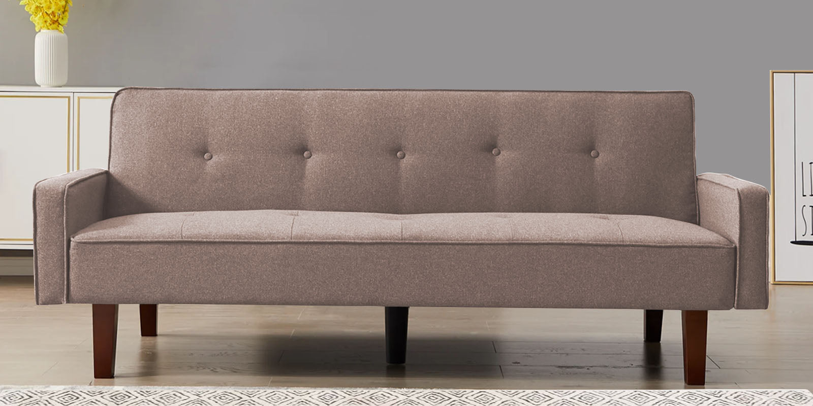 Nebia Fabric 3 Seater Convertible Sofa Cum Bed In Kadhi Beige Colour - Febonic Living