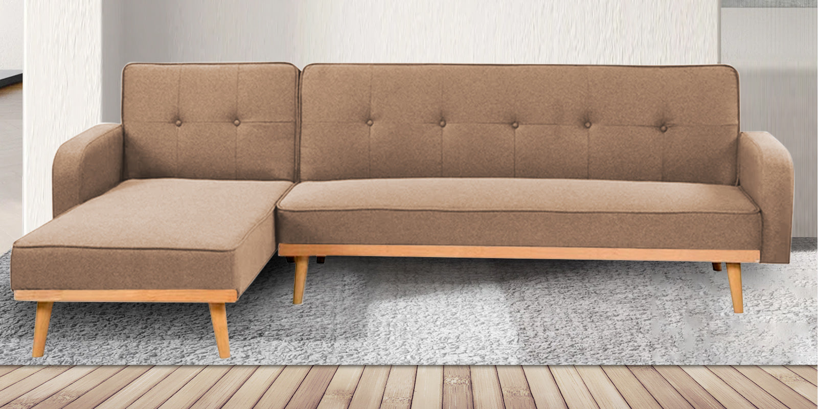 Zuno Fabric RHS Convertible Sofa Cum Bed In Cosmic Beige Colour - Febonic Living