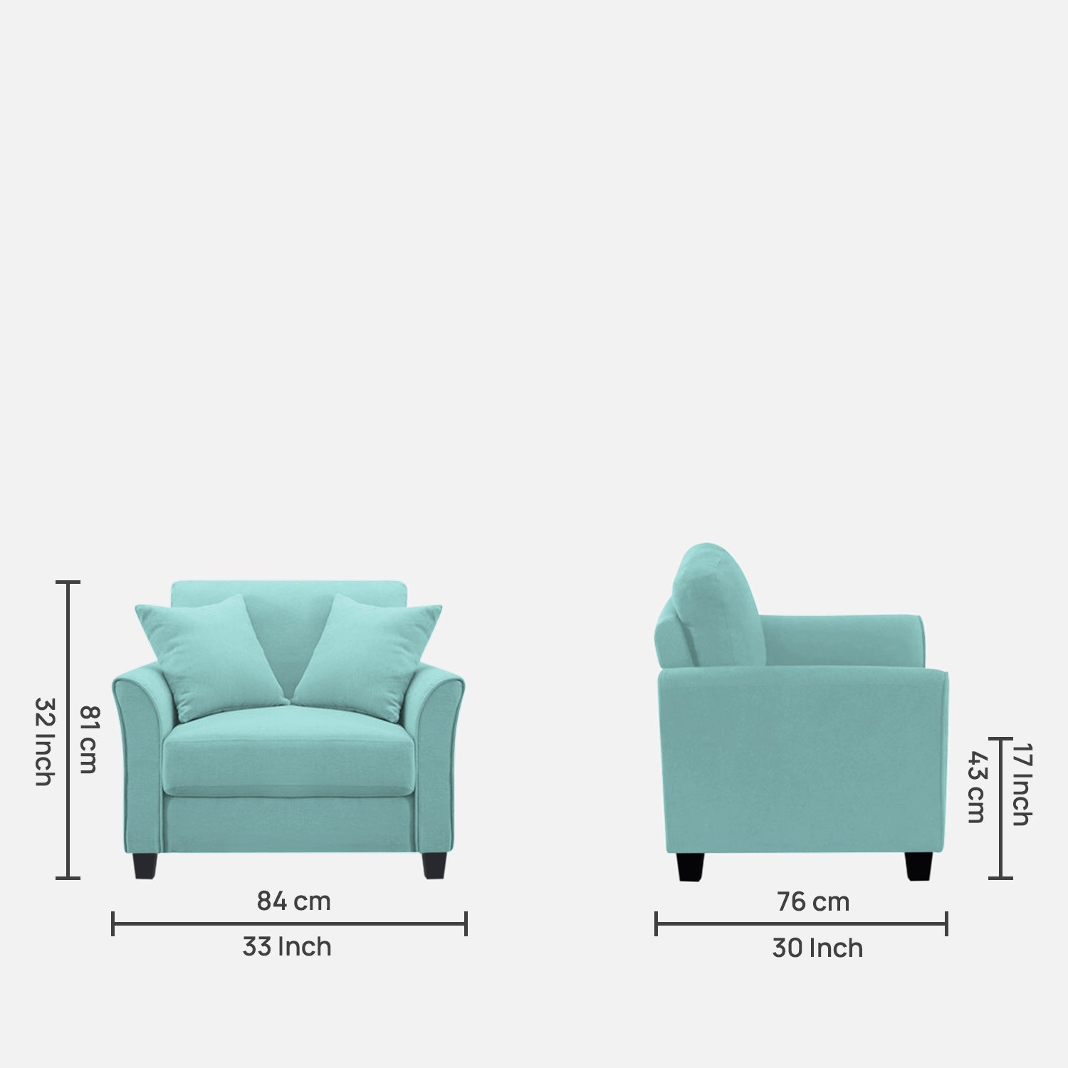 Daroo Velvet 1 Seater Sofa In Barmunda Aqua Colour - Febonic Living