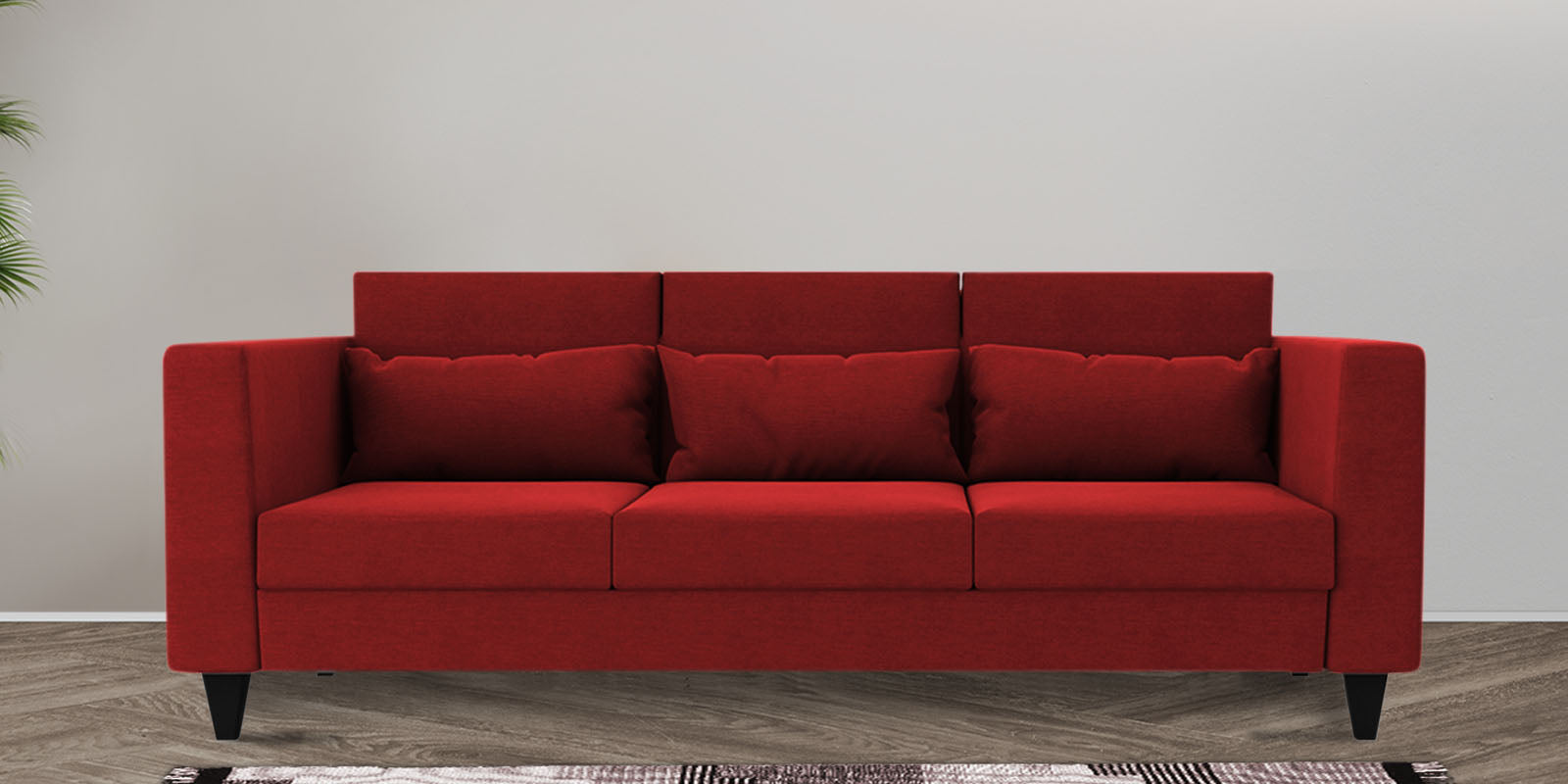 Nipul Fabric 3 Seater Sofa In Blood Maroon Colour - Febonic Living