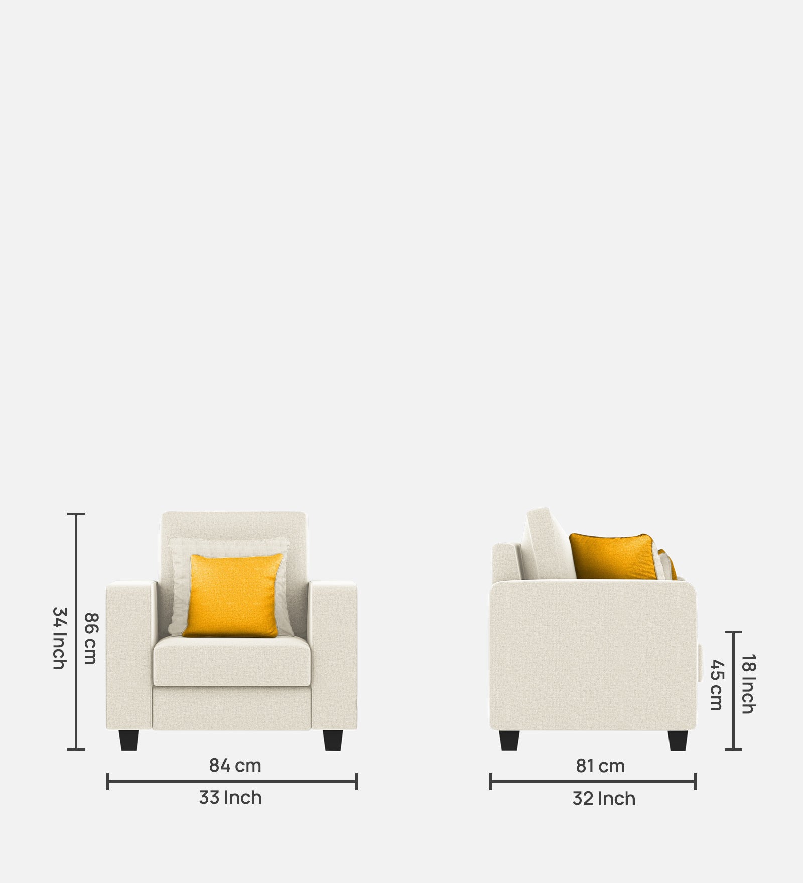 Nabi Fabric 1 Seater Sofa In Ivory cream Colour - Febonic Living