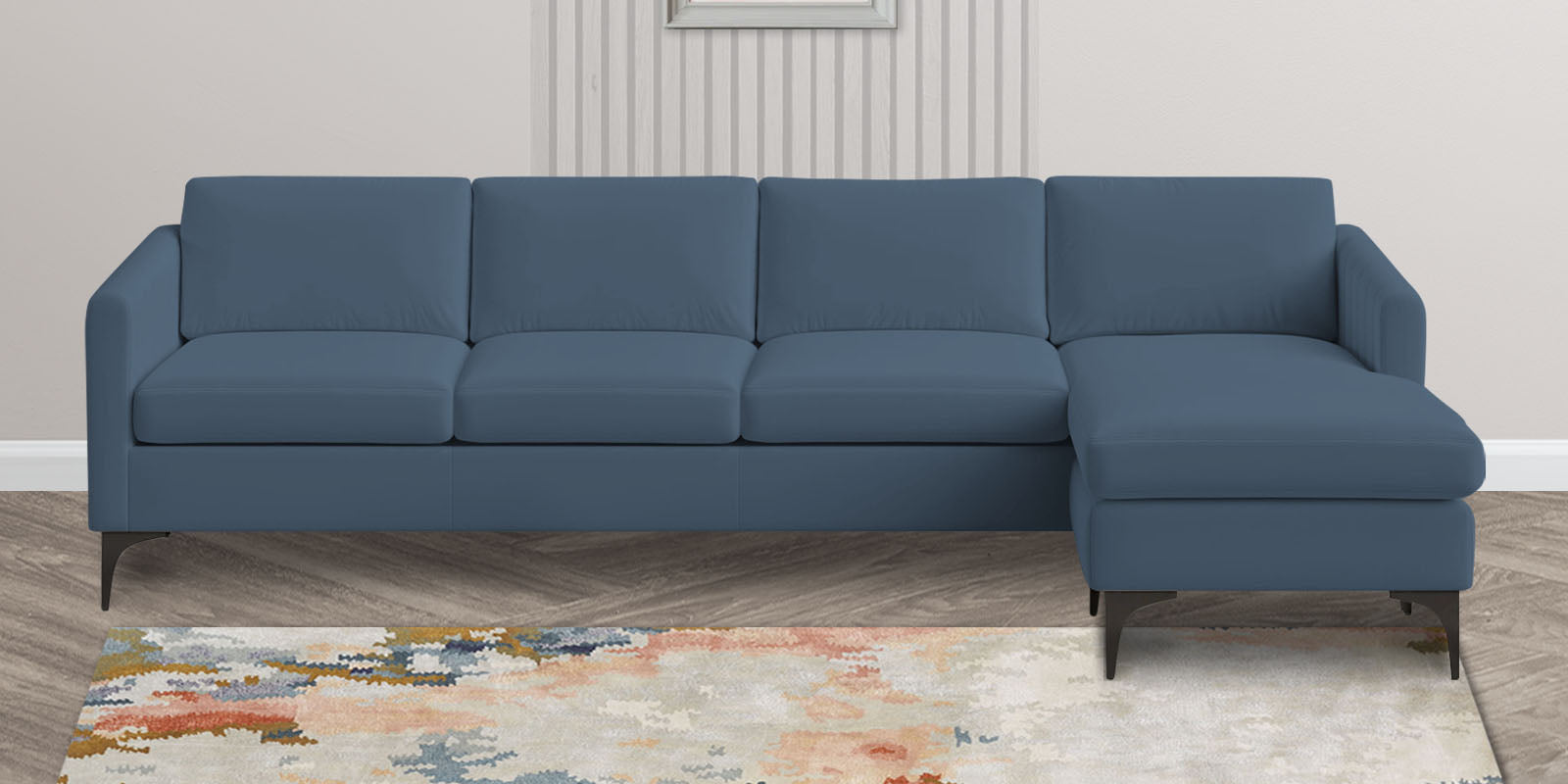 Haru Fabric LHS Sectional Sofa (3+Lounger) In Oxford Blue Colour - Febonic Living