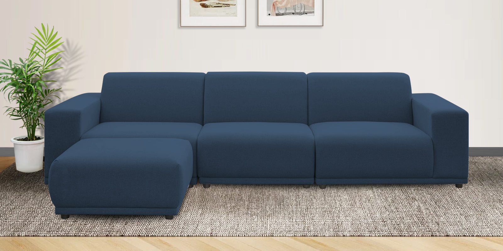 Adam Fabric LHS Sectional Sofa (3+Ottoman Lounger) In Light Blue Colour - Febonic Living