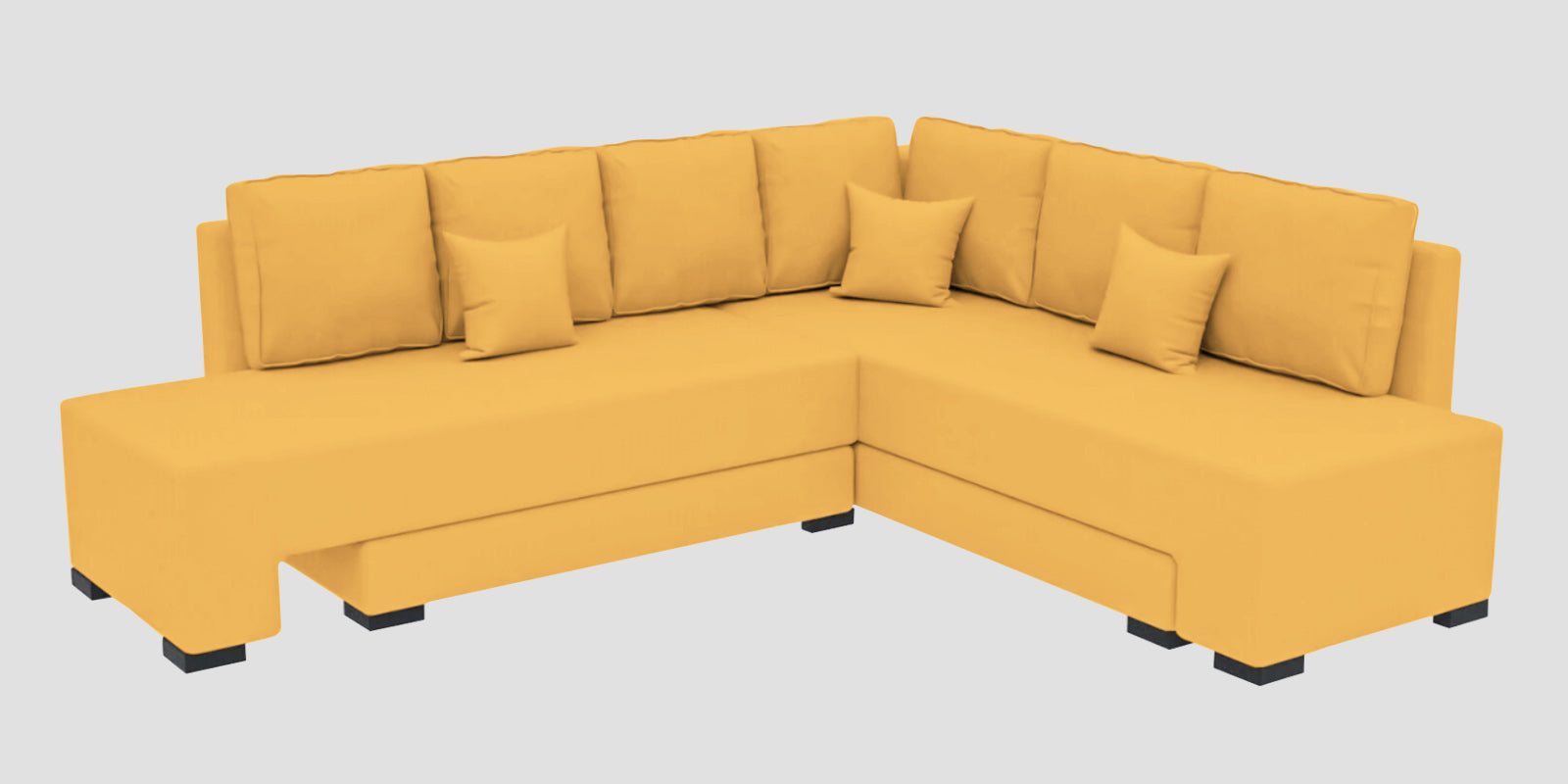 Corby Velvet RHS 6 Seater Convertible Sofa Cum Bed In Turmeric Yellow Colour - Febonic Living
