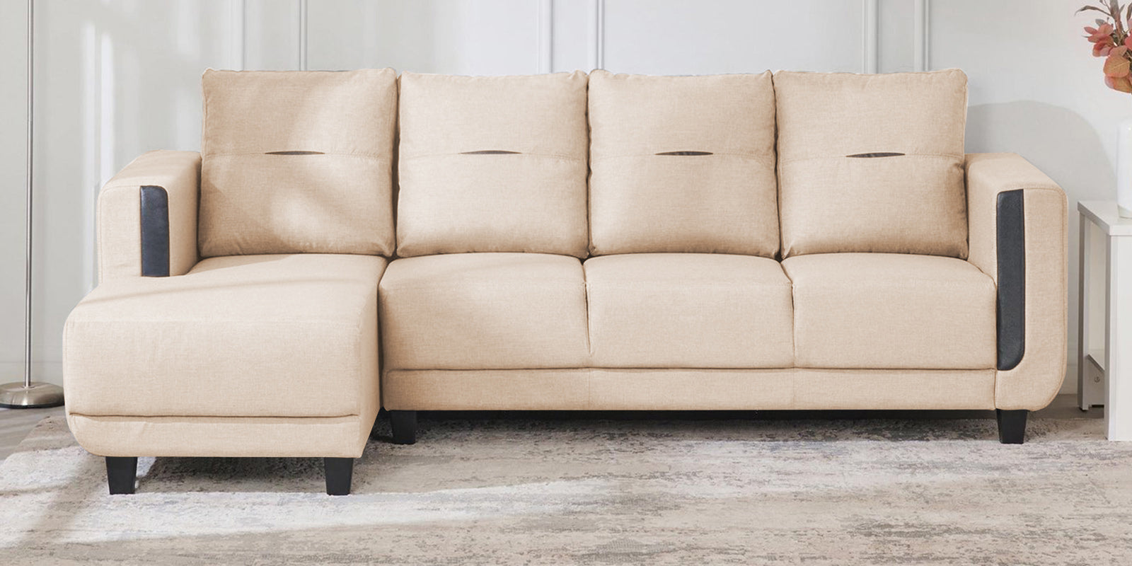 Perry Fabric RHS Sectional Sofa (3+Lounger) In Woom Beige Colour - Febonic Living