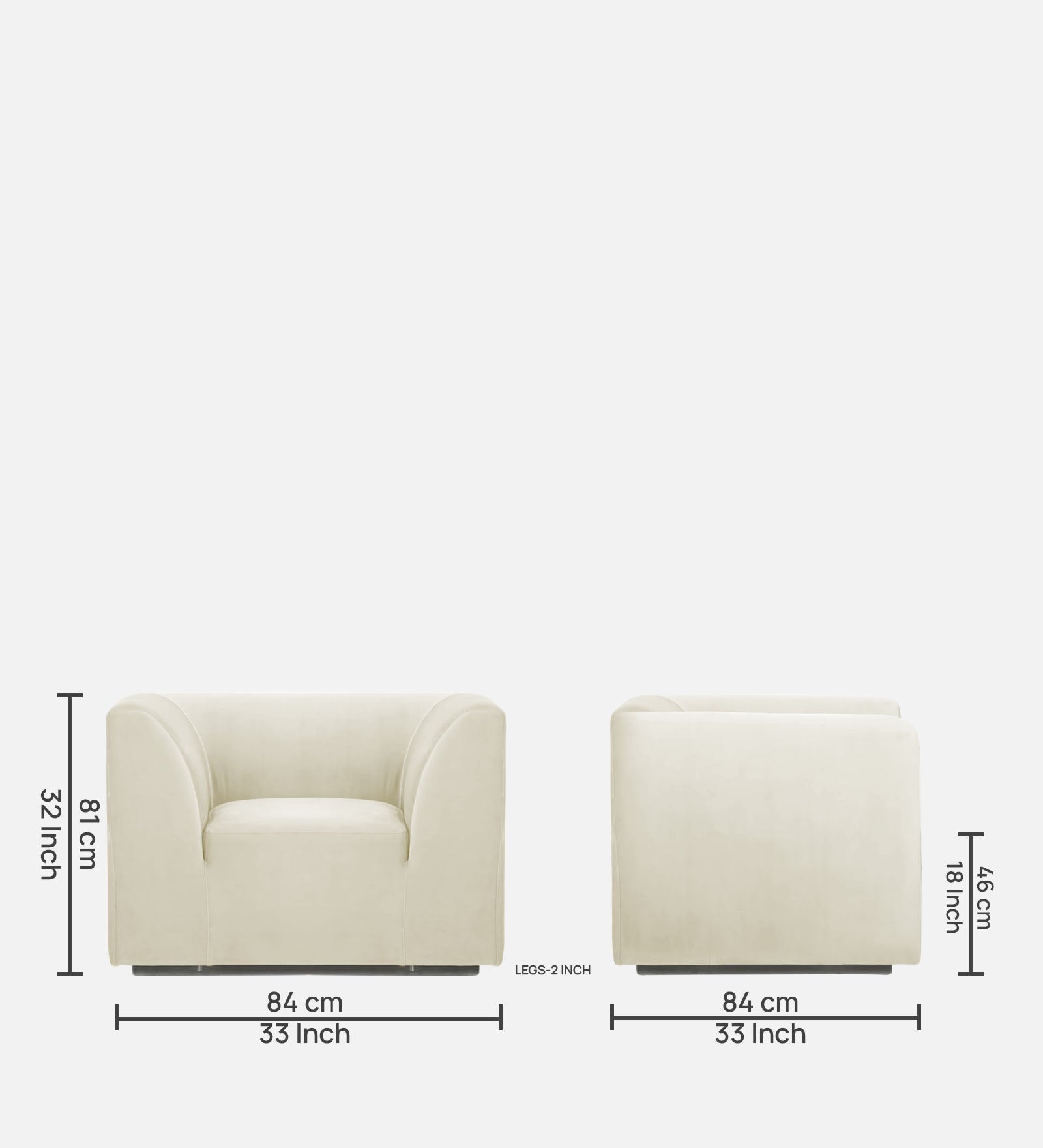 Bufa Velvet 1 Seater Sofa in Warm White Colour