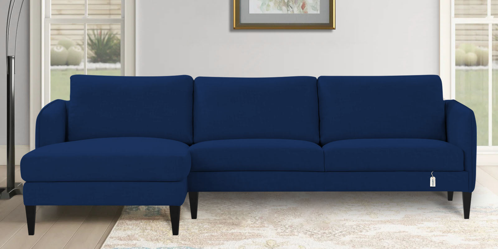 Piku Fabric RHS Sectional Sofa (3+Lounger) In Royal Blue Colour - Febonic Living