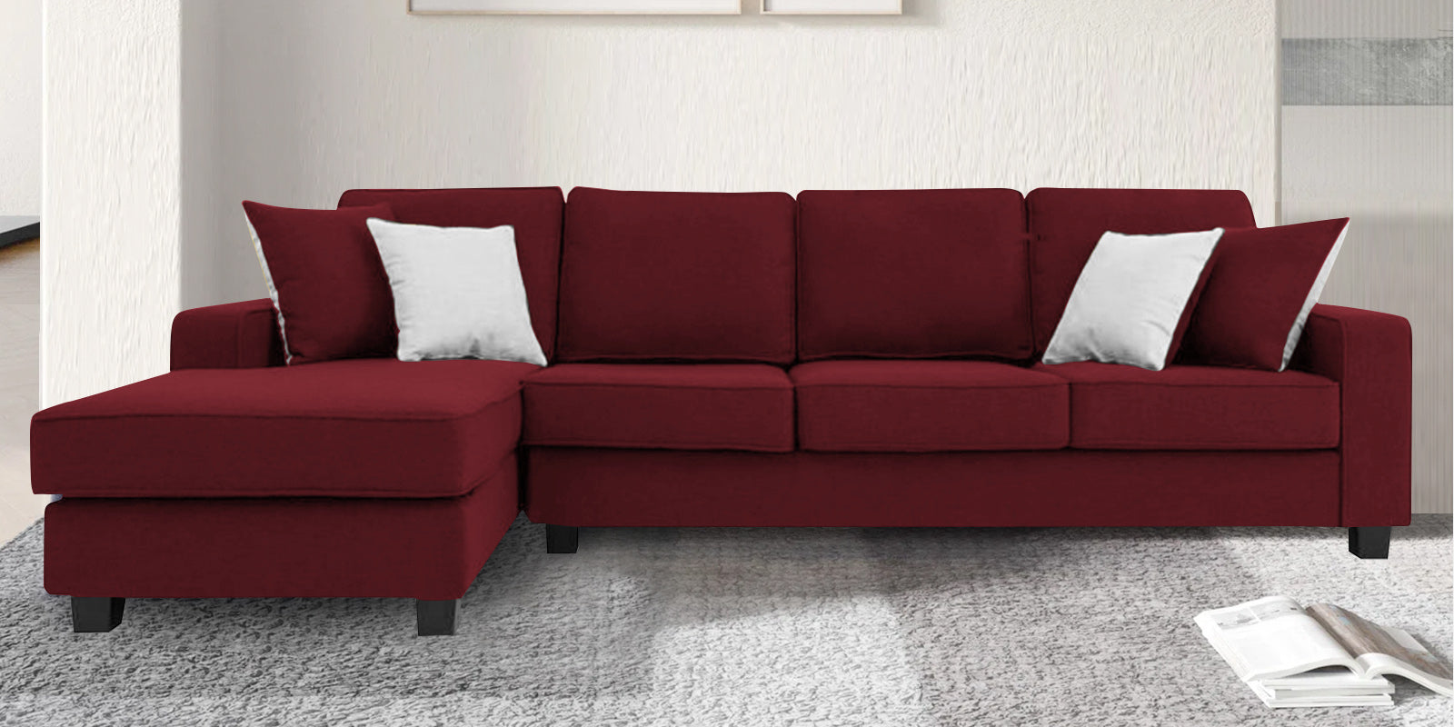 Ladybug Fabric RHS Sectional Sofa (3+Lounger) In Blood Maroon Colour - Febonic Living