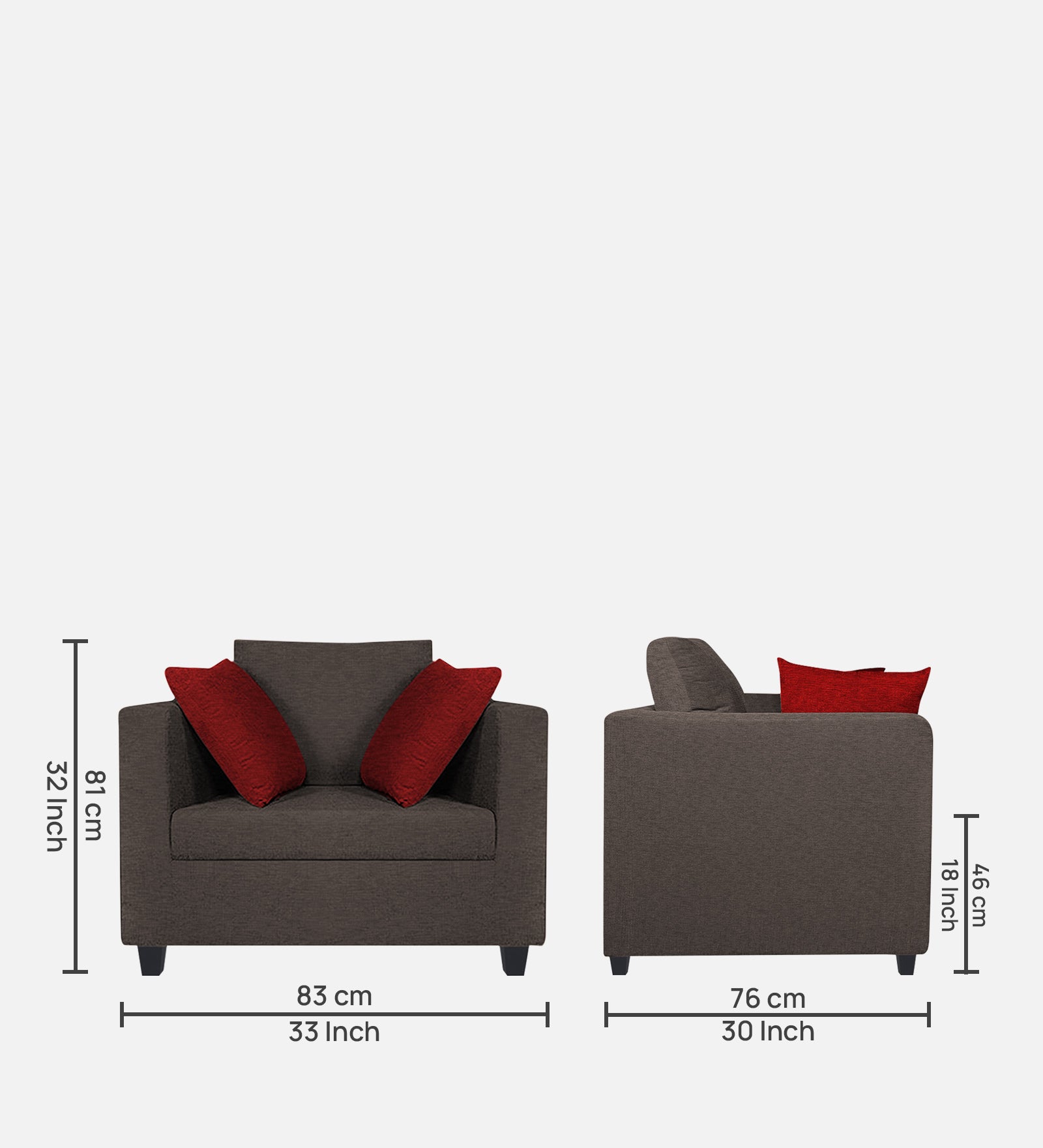 Nuska Fabric 1 Seater Sofa In Caspa Brown Colour - Febonic Living
