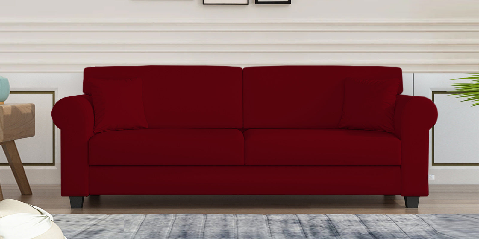 Numonk Velvet 3 Seater Sofa In Cherry Red Colour - Febonic Living