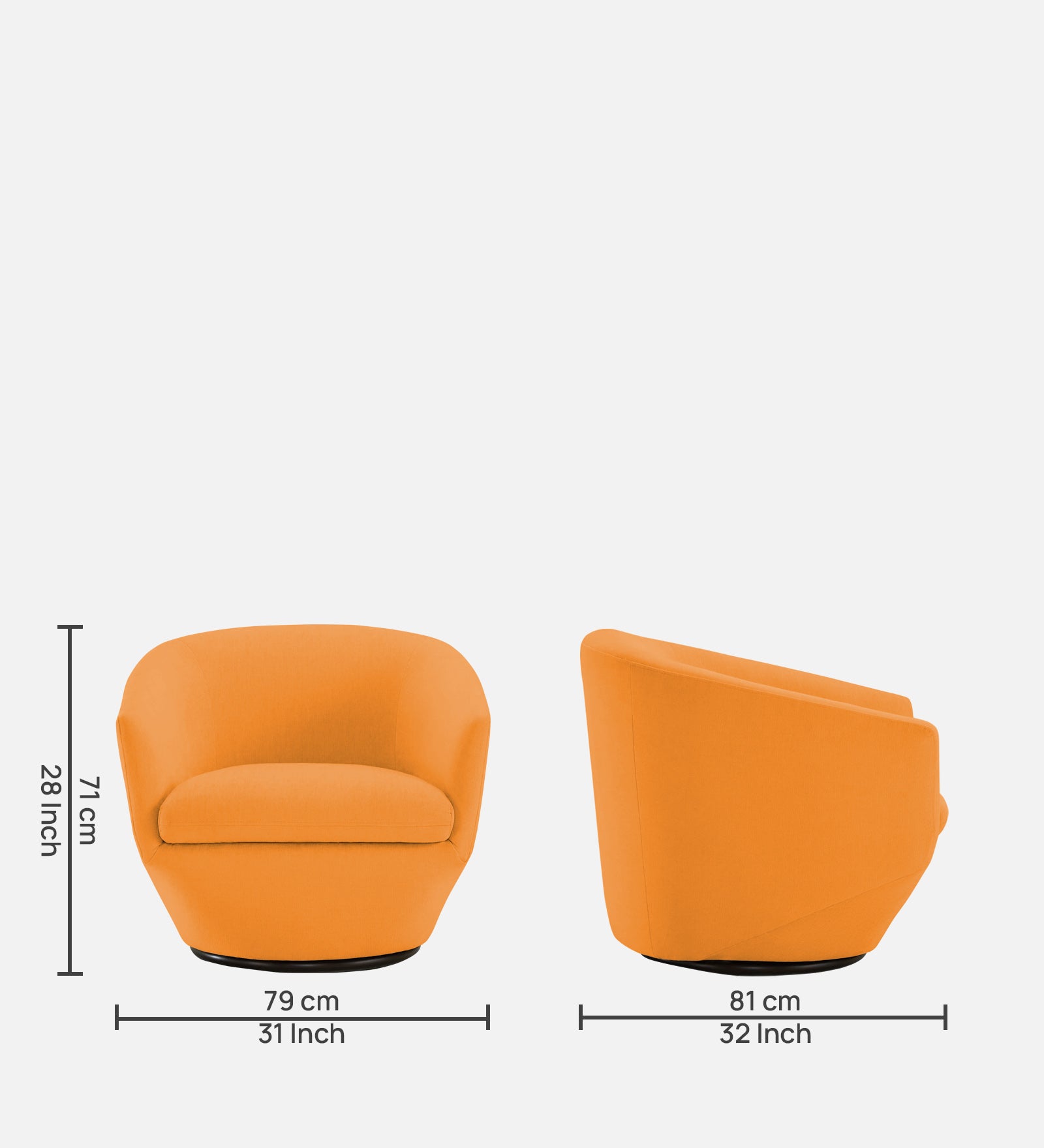 Haddie Velvet Swivel Chair In Tangerine Orange Colour - Febonic Living