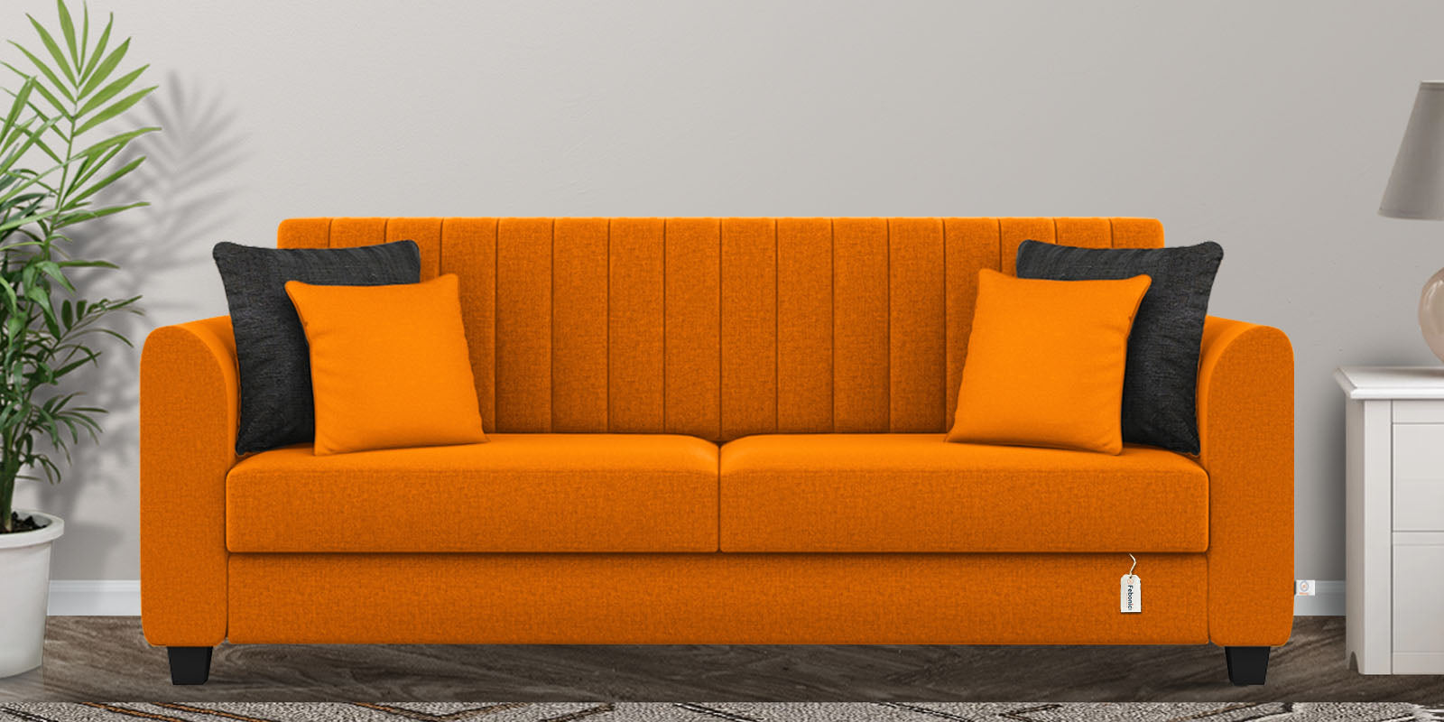 Cosmic Fabric 3 Seater Sofa In Vivid Orange Colour - Febonic Living