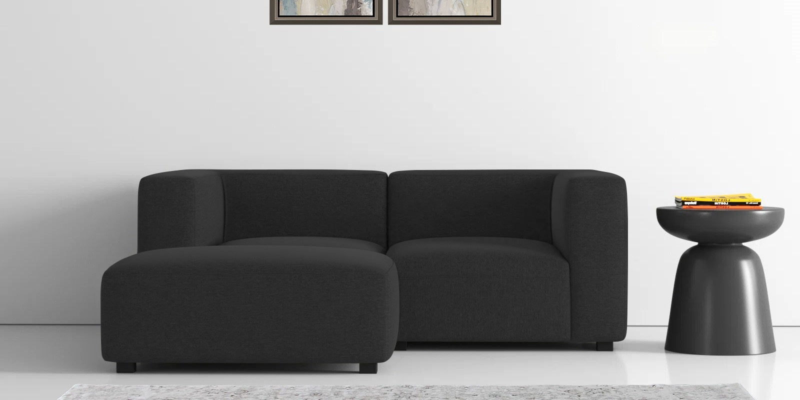 Dora Velvet RHS Sectional Sofa (2+Ottoman) In Davy grey Colour