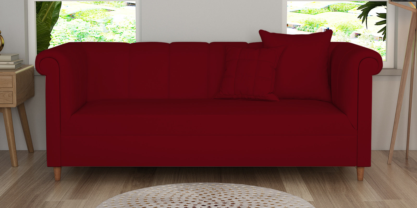 Rubi Velvet 3 Seater Sofa In Cherry Red Colour - Febonic Living