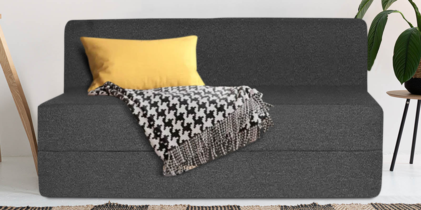 Fleepy Fabric 2 Seater Foldable Sofa Cum Bed In Charcoal Grey Colour - Febonic Living
