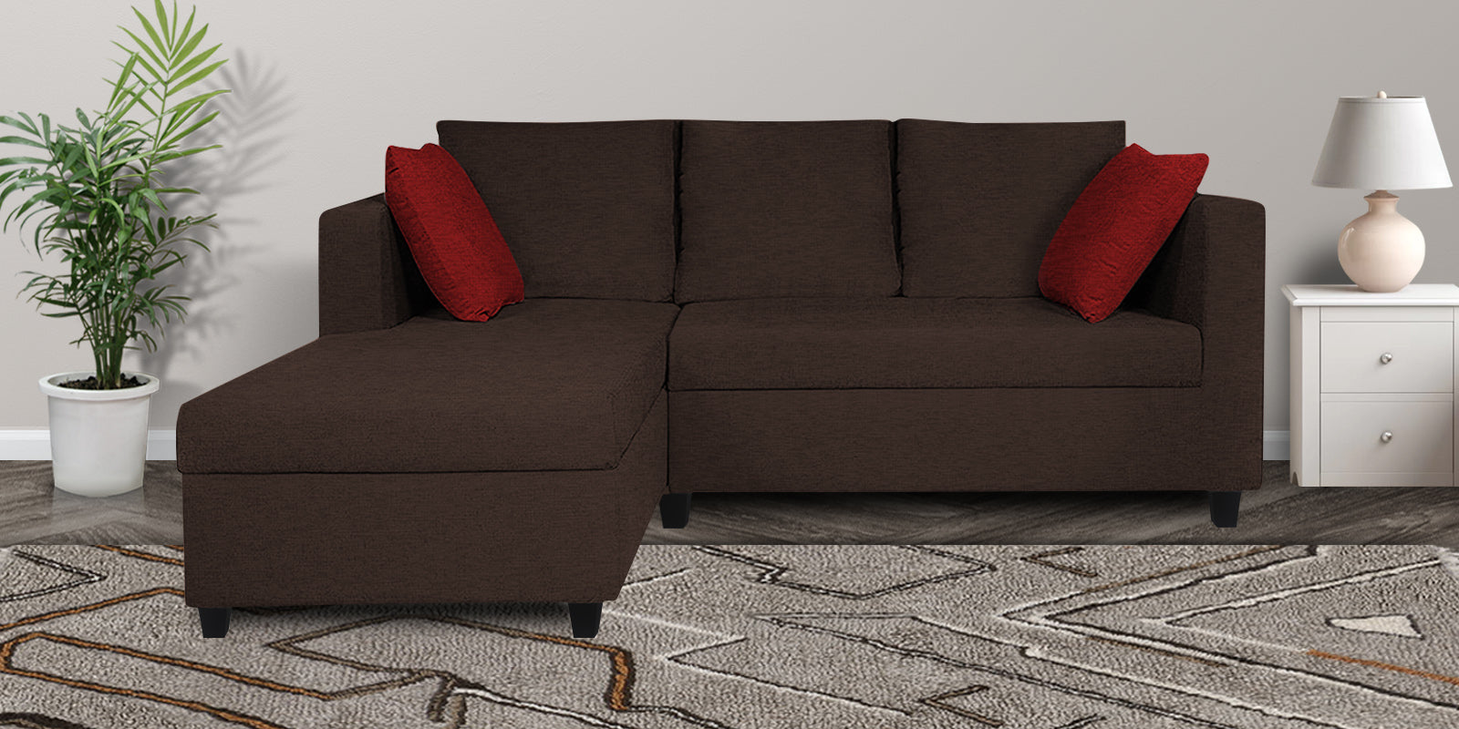 Nebula Fabric RHS Sectional Sofa (2+Lounger) In Coffee Brown Colour - Febonic Living
