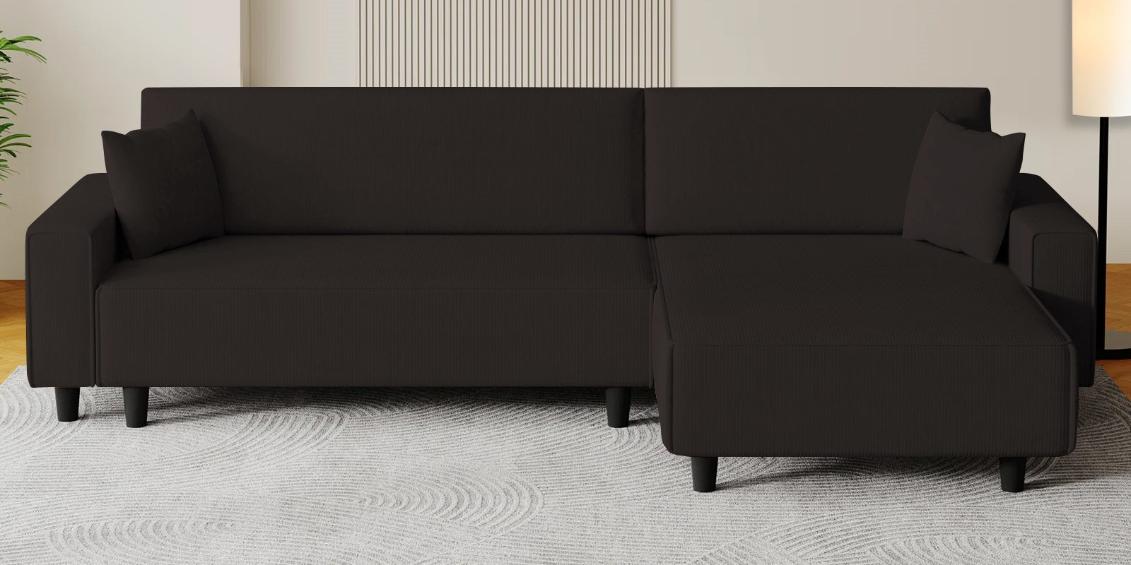 Peach Fabric LHS 6 Seater Sofa Cum Bed With Storage In Cara Brown Colour - Febonic Living